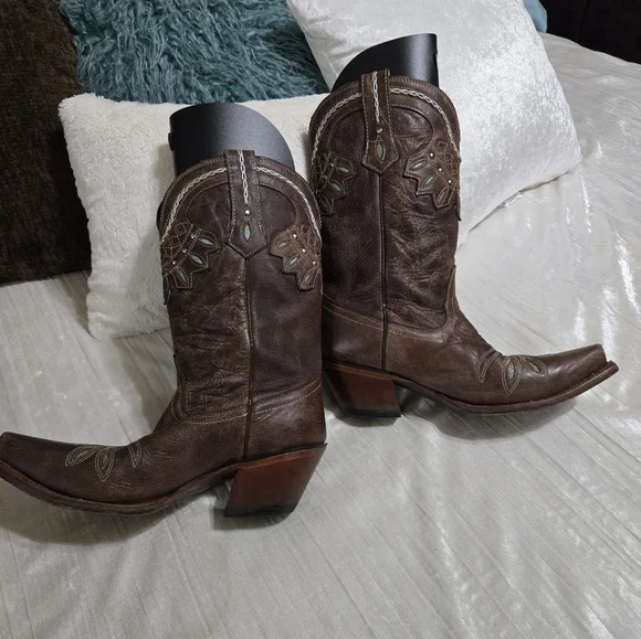 TONY LAMA WOMEN'S CHOCOLATE RANCHO SNIP TOE WESTERN BOOTS Size 8 EUC! - Picture 3 of 12